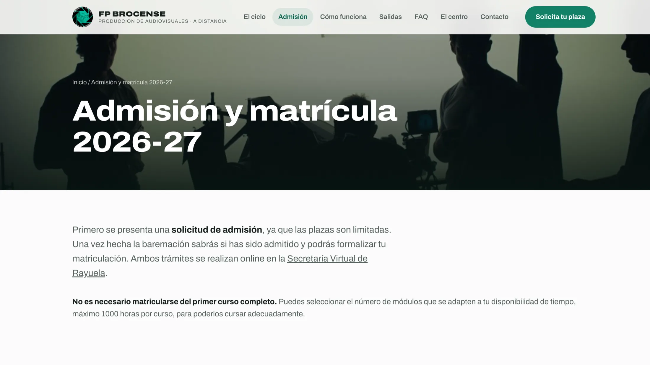 Web FP Brocense a distancia: admisión