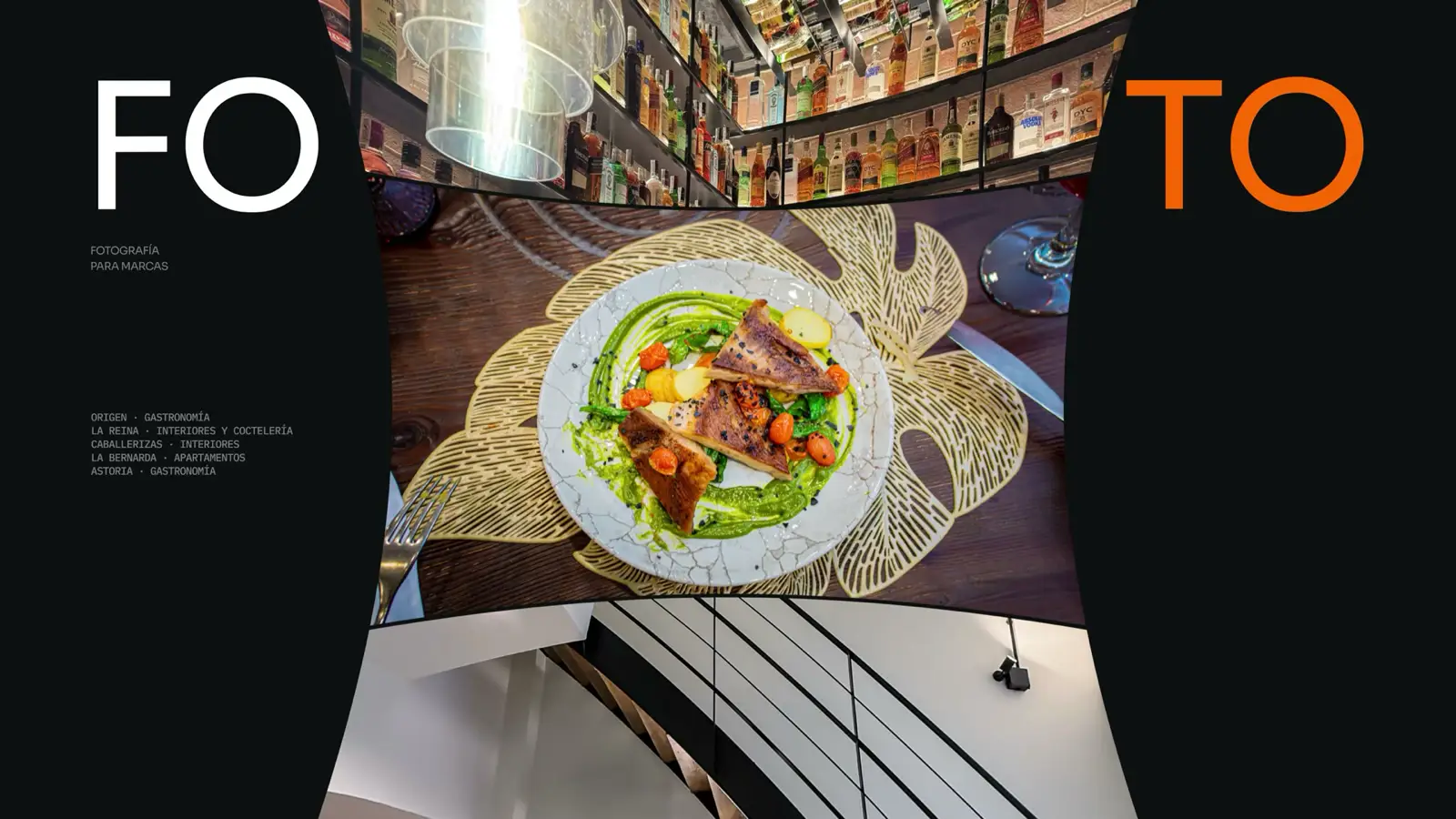Tira de fotografías de gastronomía e interiores