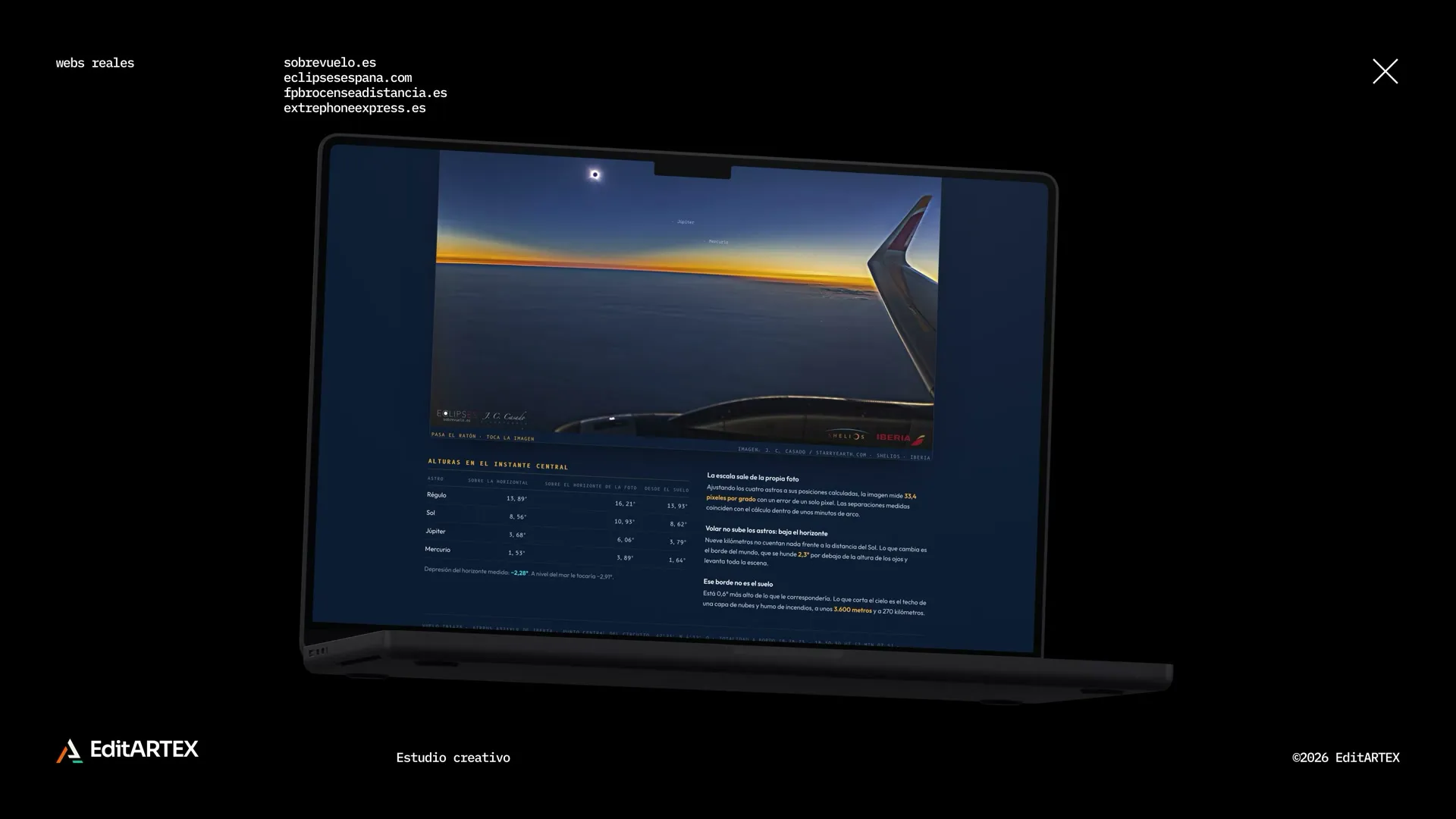 Webs reales en portátil y móvil: Sobrevuelo y Eclipses España